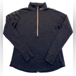 Under Armour 1/2 Zip Heat Gear Top. XL. Heather Gray and Bright Peach.